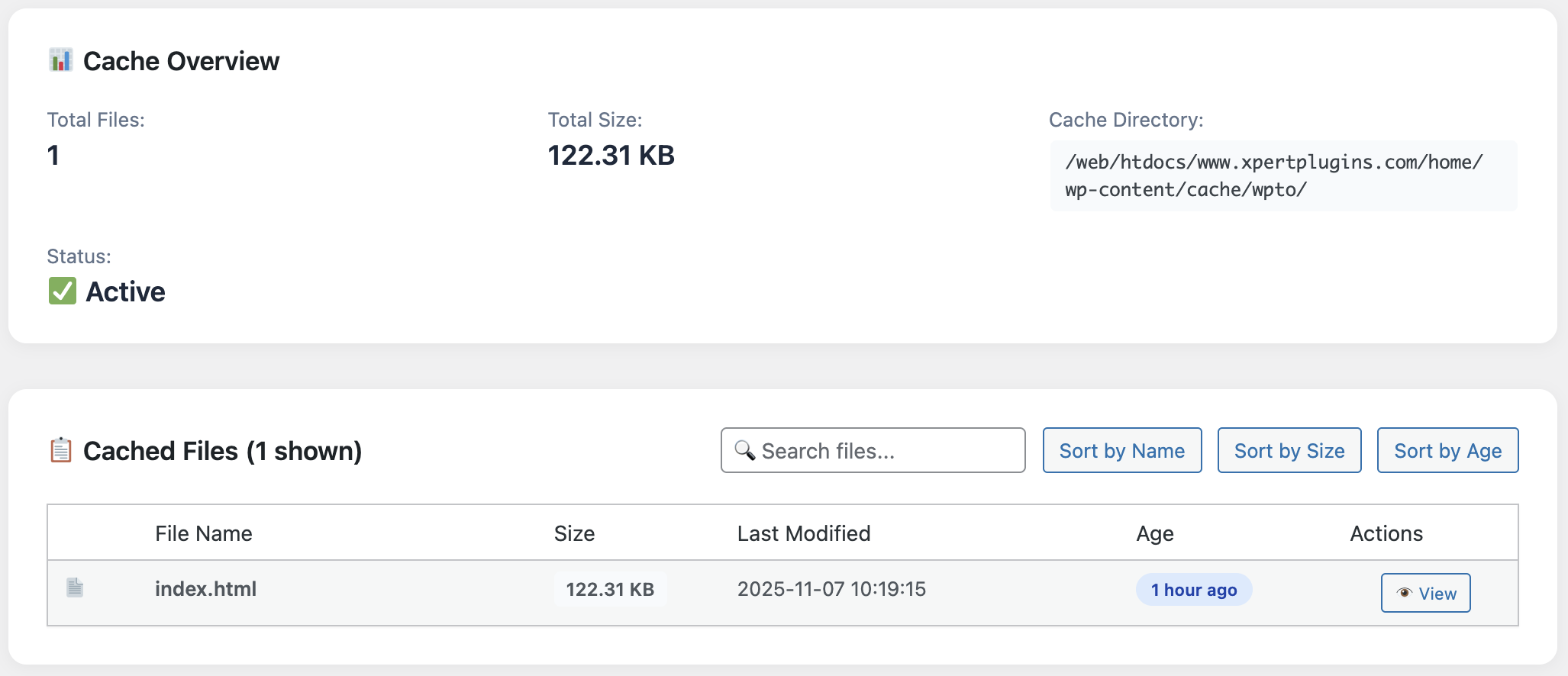 Cache inspector detail inside WP Turbo Optimizer