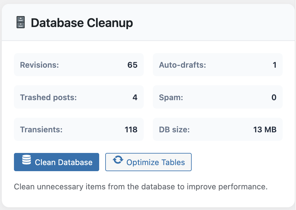 Database clean up statistics