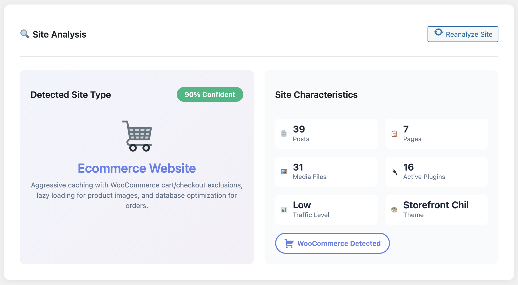 WP Turbo Optimizer site analysis with Core Web Vitals