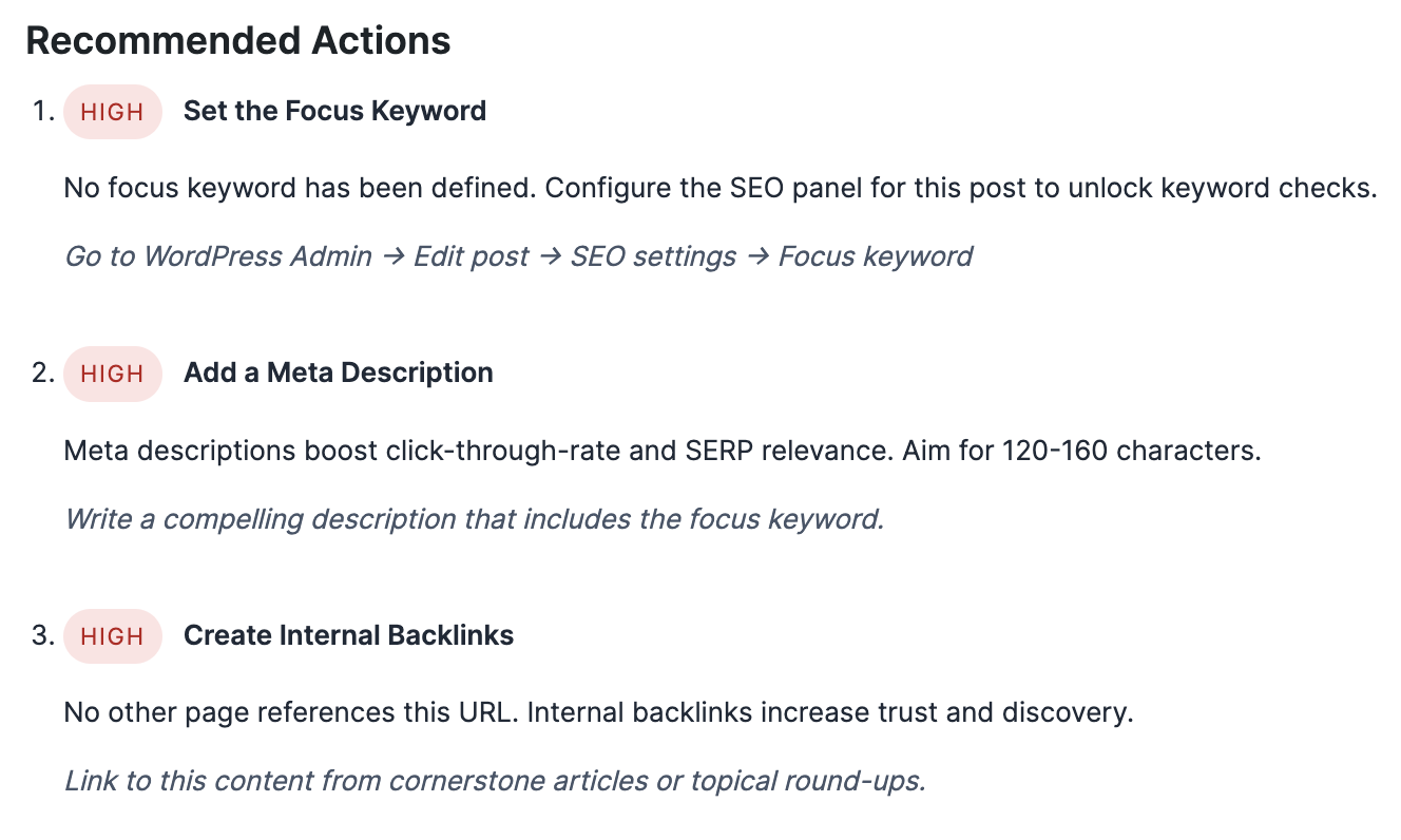 Recommended Actions